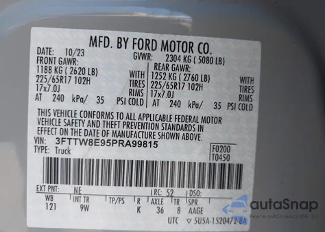 2023 Ford Maverick Xl z USA, uszkodzony, nr VIN 3FTTW8E95PRA99815